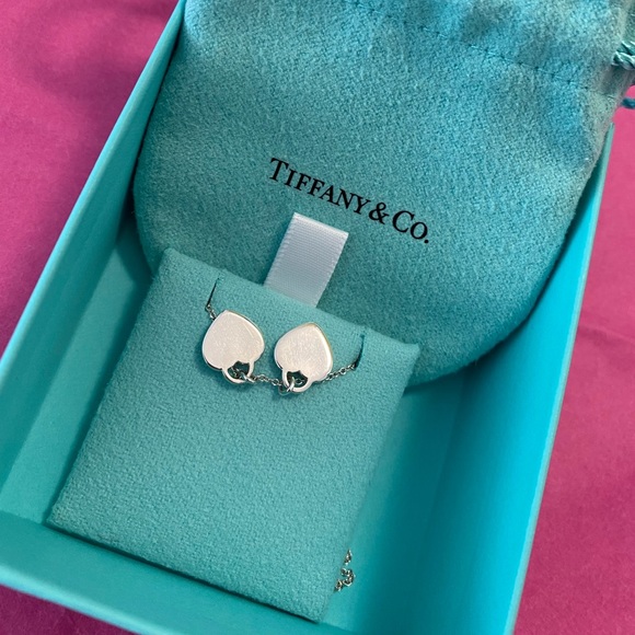 Authentic Tiffany & Co Sterling Silver Double Heart Tag Pendant Necklace ❤️ - Picture 3 of 14